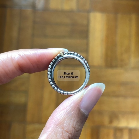 Retired Pandora Silver & 14k Gold Diamond Ring - Picture 5 of 16